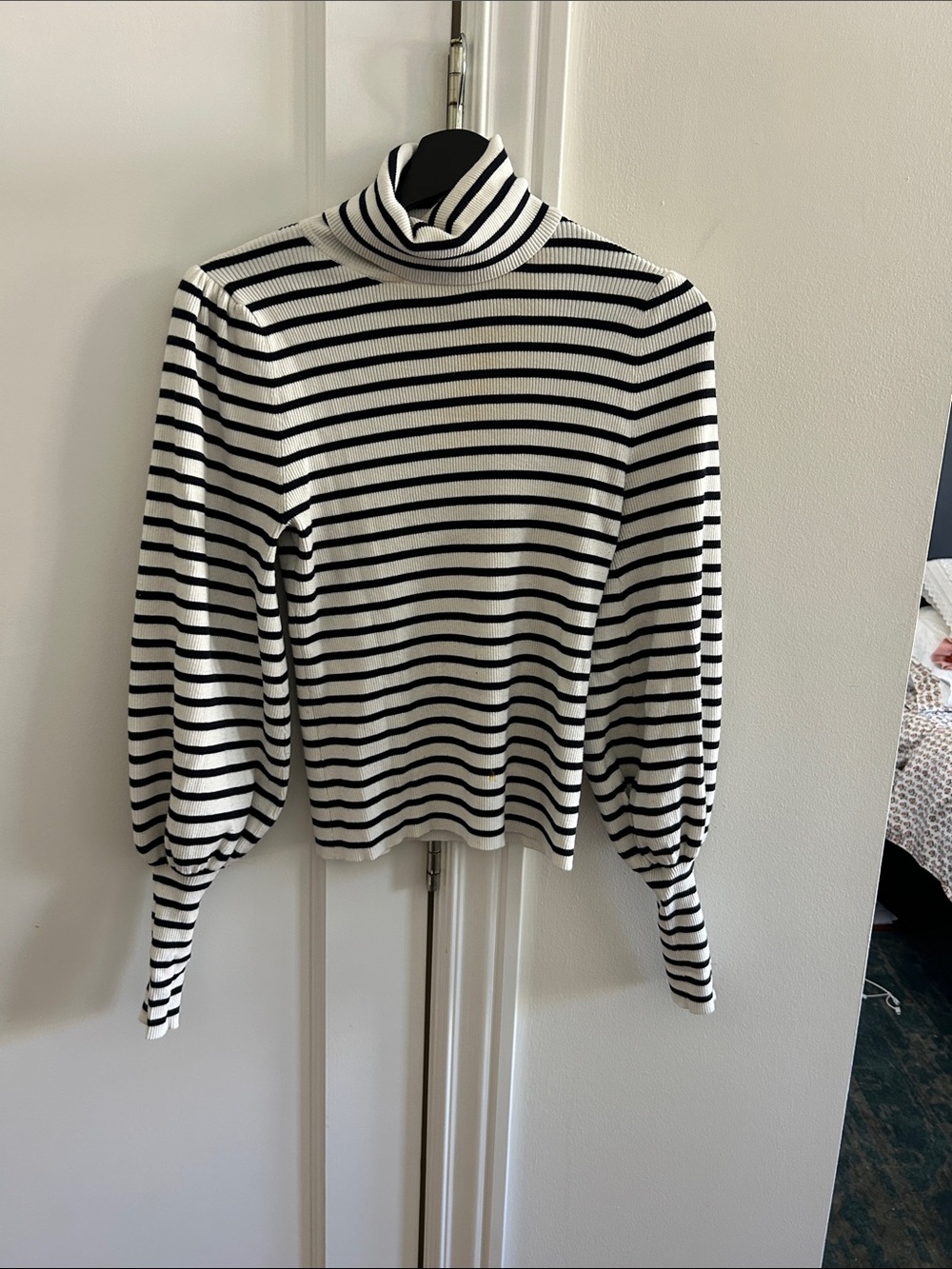 A.L.C. Black and White Striped Turtleneck Sweater